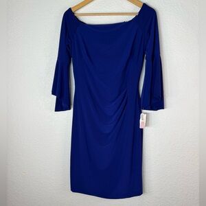 Lauren Ralph Lauren Bell Sleeve Jersey Knit Cobalt Blue Dress Women’s 8 Office